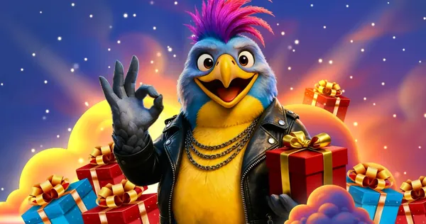 Mascotte Birdspin tra i regali