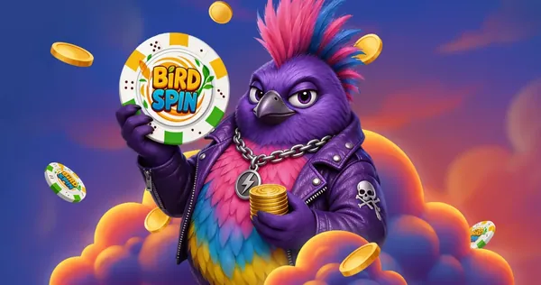 Mascotte Birdspin con la fiche del casinò