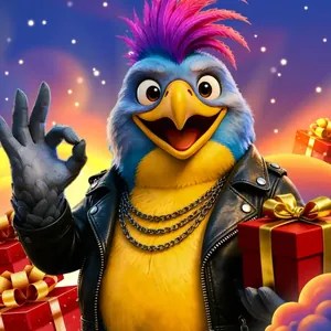 Mascotte Birdspin con i regali